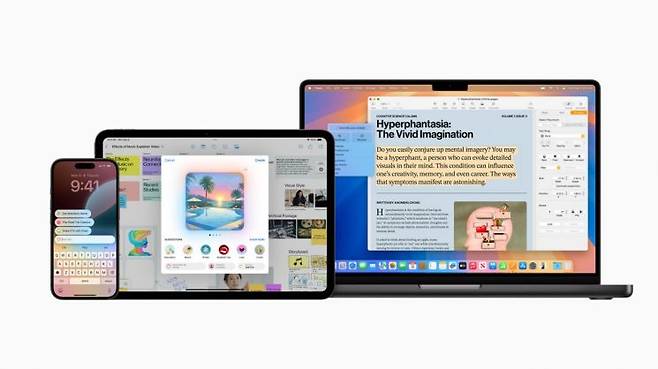애플 인텔리전스를 구동 중인 애플의 기기들. 애플 제공