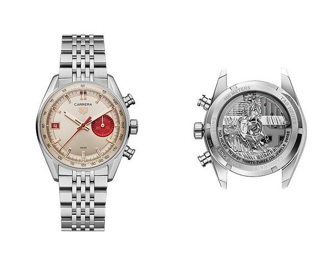 태그호이어는 다이얼을 고정하는 베젤을 글라스 안으로 넣어 입체감을 더했다. 백케이스엔 달리는 말의 이미지를 섬세하게 새겼다. 사진 태그호이어