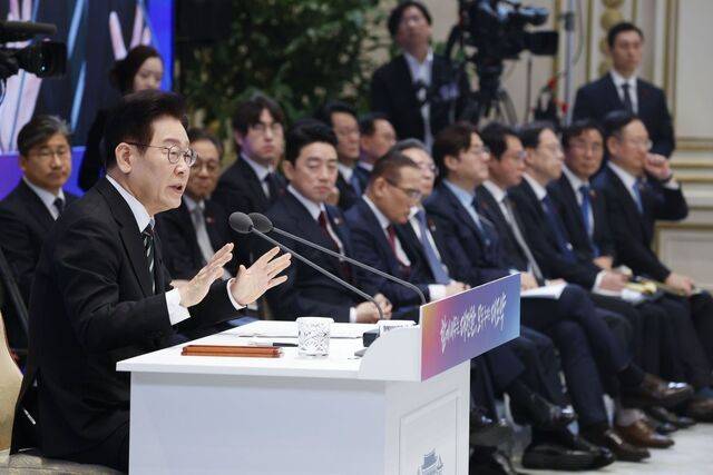 이재명 대통령이 21일 청와대 영빈관에서 열린 신년 기자회견에서 발언하고 있다. 국민일보DB