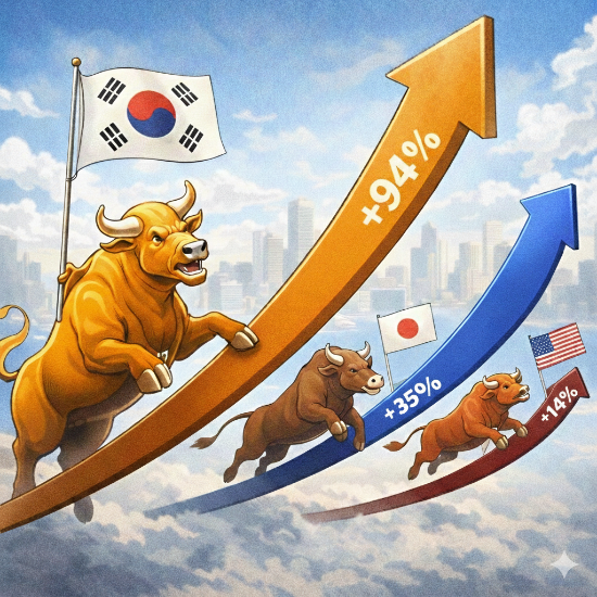 세계 주요 증시가 완만한 상승 흐름을 보인 가운데 코스피는 단연 돋보이는 성과를 냈다. (사진=구글 Gemini)