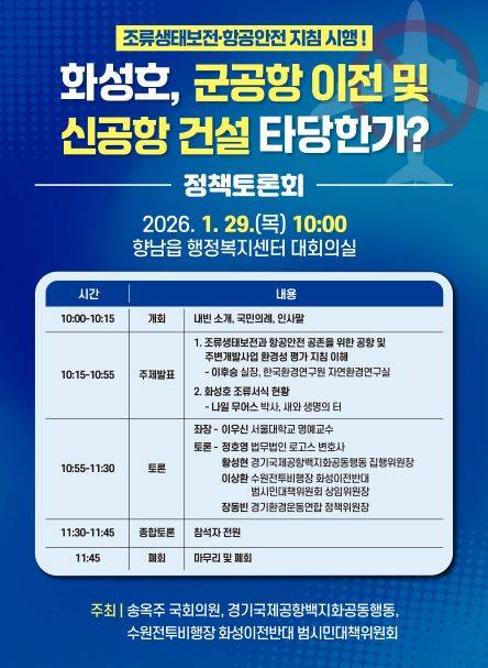 ▲'화성호 군공항 이전·신공항 건설 타당한가' 정책토론회 포스터 ⓒ송옥주 의원실