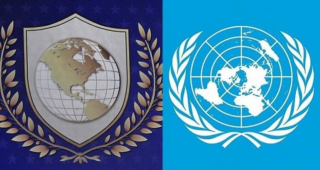 평화위원회 공식 로고(왼쪽)와 유엔 로고. AFP 연합뉴스
