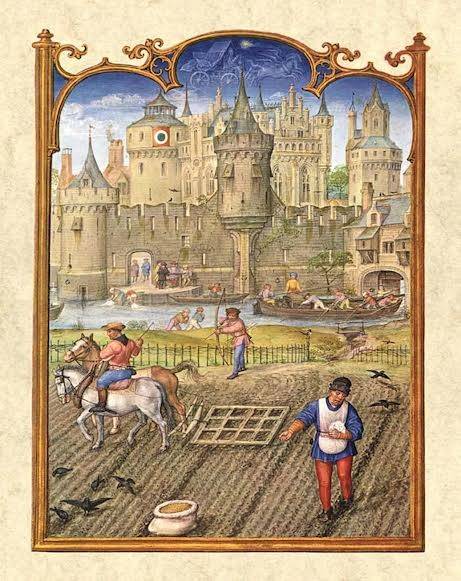 중세 시대 성곽 주민의 삶을 담은 삽화 '그리마니 기도서(Grimani Breviary) 10월' [베네치아 마르차나 도서관(Venedig, Biblioteca Marciana) 홈페이지 캡처]