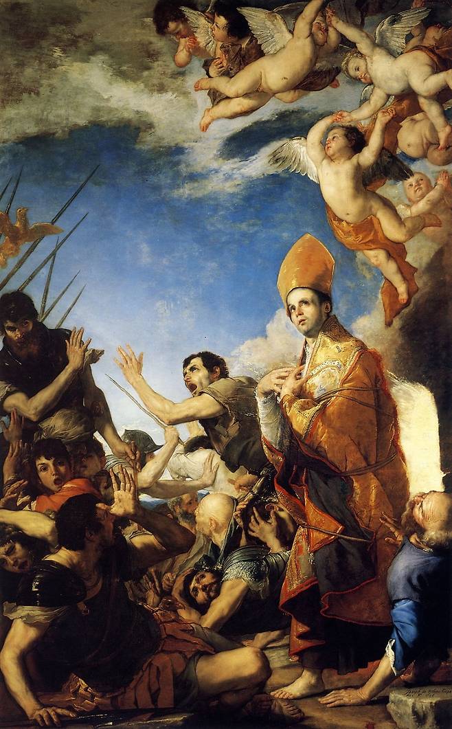 불가마에서 무사히 나오는 성 젠나로 (1641~1647). 나폴리 대성당 예배당의 핵심작이다. 라이벌 도메니키노가 죽은 뒤 그 자리를 꿰찬 주세페가 자신의 승리를 선언한 대작이다. / 이탈리아 나폴리 대성당