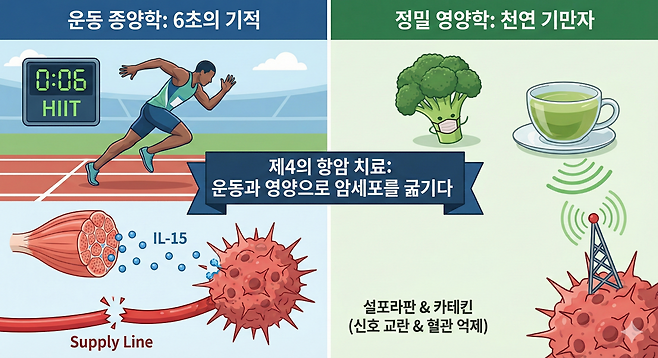 제 4의 항암 치료, 운동과 영양으로 암세포를 굶기다. 제미나이 생성 이미지