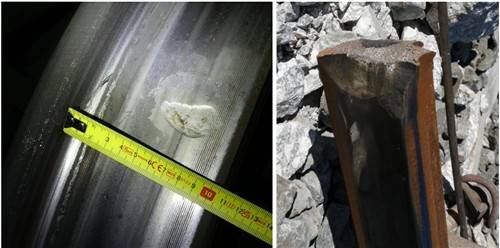 사고 난 스페인 고속열차 바퀴와 철로  (마드리드=연합뉴스) 2026년 1월 23일(현지시간) 스페인 정부 산하 철도사고조사위원회(CIAF)가 공개한 사고 고속열차의 바퀴와 사고 철로의 사진. [스페인 철도사고조사위원회(CIAF) 제공 사진. DB 및 재판매 금지] 2026.1.24.