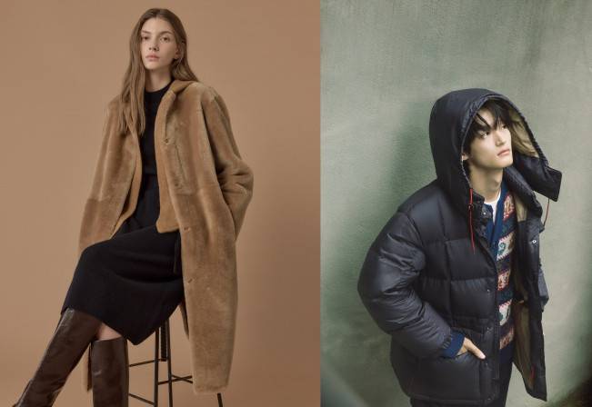 '질스튜어트뉴욕' 여성 퍼 아우터 화보(왼쪽)와 '빈폴멘' 25FW 컬렉션 화보.(사진제공=LF·삼성물산 패션부문)