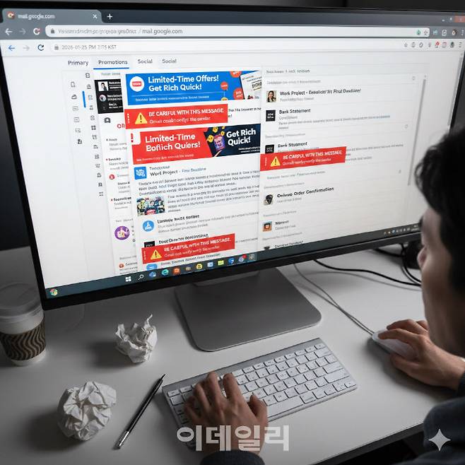 한 유저가 구글 지메일 분류 시스템 오류로 혼란을 겪고 있다.(사진=구글 AI 이미지 생성)