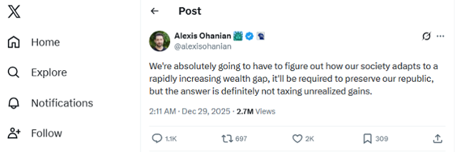 레딧 공동 창업자이자 벤처 투자자인 알렉시스 오하니안이 엑스(X)에 올린 게시물. X 캡처