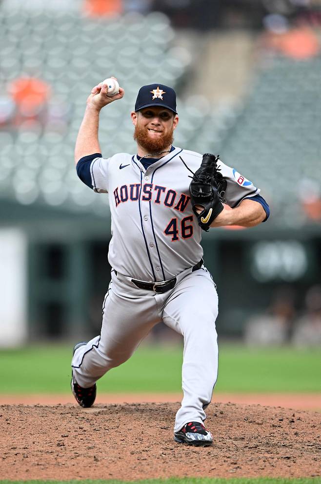 <yonhap photo-1858=""> BALTIMORE, MARYLAND - AUGUST 24: Craig Kimbrel #46 of the Houston Astros pitches in the eighth inning against the Baltimore Orioles at Oriole Park at Camden Yards on August 24, 2025 in Baltimore, Maryland. Greg Fiume/Getty Images/AFP (Photo by Greg Fiume / GETTY IMAGES NORTH AMERICA / Getty Images via AFP)/2025-08-25 05:54:07/ <저작권자 ⓒ 1980~2025 ㈜연합뉴스. 무단 전재 재배포 금지, AI 학습 및 활용 금지></yonhap>