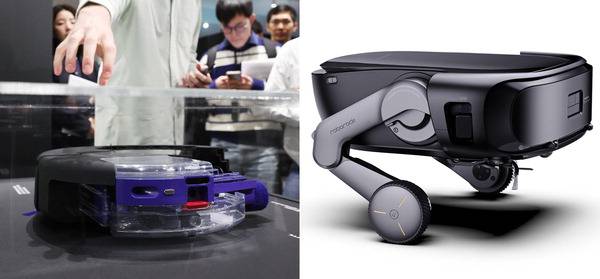 격전지인 국내 올인원 로봇청소기 시장에 다이슨이 출격하며 국내외 업체 간 경쟁이 더욱 치열해질 전망이다. 사진은 왼쪽부터 다이슨의 ‘스팟앤스크럽 Ai 로봇청소기’와 세계 최초로 공개된 다리 달린 로보락의 로봇청소기 ‘사로스 로버’. 각사 제공 연합뉴스