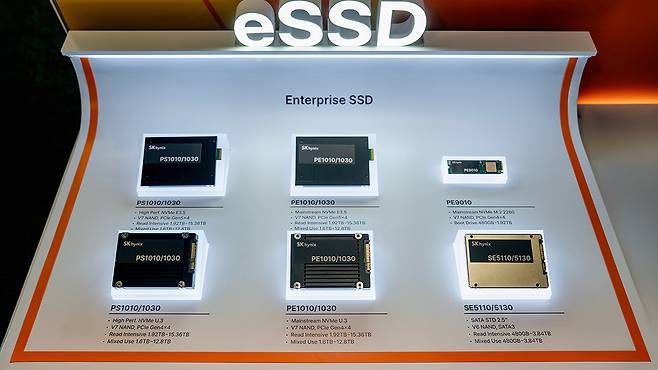 SK하이닉스가 지난해 6월 미국 라스베이거스에서 열린 ‘HPE 디스커버 2025’에서 선보인 기업용 솔리드스테이트드라이브(eSSD) 제품. [SK하이닉스 제공]