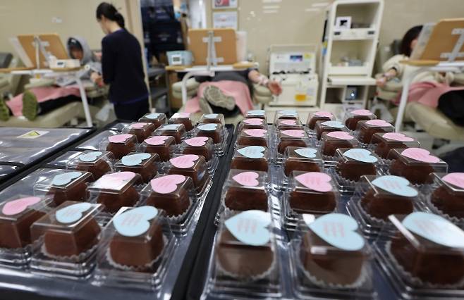 헌혈 비수기를 맞아 23일 부산 헌혈의 집 서면센터에 전혈·혈소판 헌혈자에게 증정될 ‘두쫀쿠(두바이 쫀득 쿠키)’가 놓여 있다. 부산혈액원은 이날 하루 동안 헌혈의 집 13곳에서 방문객에게 ‘두쫀쿠’를 제공하는 프로모션을 열었다. 총제공 물량은 약 650개. 2026.1.23 연합뉴스