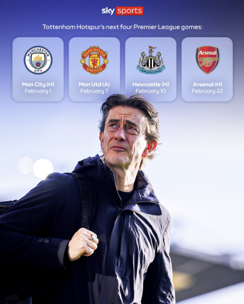 토마스 프랭크 감독과 토트넘 홋스퍼의 2월 일정. 스카이 스포츠