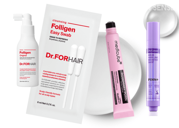 ①닥터포헤어 폴리젠 토닉&nbsp;②닥터포헤어 폴리젠 이지스왑&nbsp;③메디큐브 로즈마리 PDRN 스칼프 두피앰플&nbsp;④닥터그루트 아쿠아 PDRN 헤어라인 부스터샷