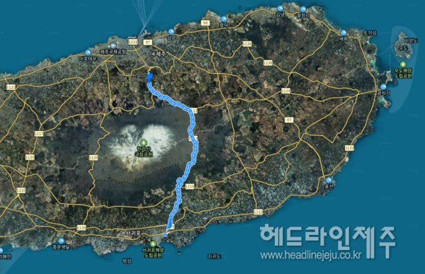 제주시와 한라산을 잇는 산간도로인 5.16도로 구간. (이미지=Daum 지도)