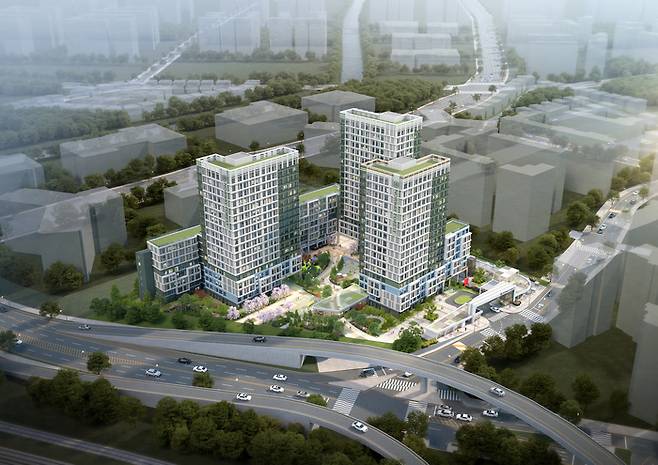 유림이엔씨 컨소시엄이 제출한 안산신길2 A-5BL 모듈러주택 조감도. / LH 제공