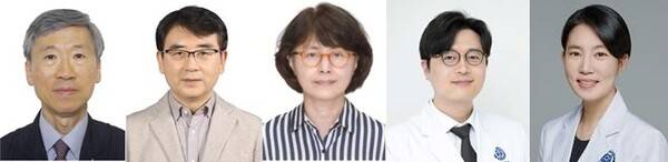 (왼쪽부터) 용태순 동창(알렌영예동창상), 민성호-고영혜 동창(에비슨봉사상), 이충근-이진희 교수(광혜청년동창상)&nbsp;&nbsp;
