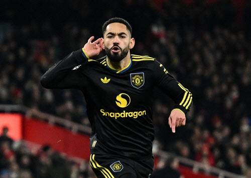 맨체스터 유나이티드의 마테우스 쿠냐가 득점을 올린 뒤 기뻐하고 있다. 사진=AFPBBNews