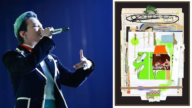 Left: G-Dragon performs at the welcome dinner of the APEC Leaders’ Meeting at Lahan Select Gyeongju in Gyeongju, North Gyeongsang on Oct. 31, 2025. Right: ″Supreme Symmetry″ (2025) by artist Yoo Na-ul, also known as singer Naul, displayed at Conte B art gallery in central Seoul as part of the ″Sounds of Peace″ exhibition, held in collaboration with G-Dragon's JusPeace Foundation, from Jan. 22 to March 2. [YONHAP, CONTE B]