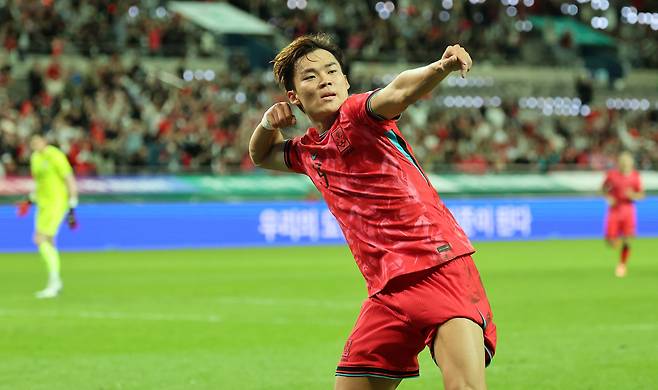 국가대표팀에서의 오현규.  연합뉴스