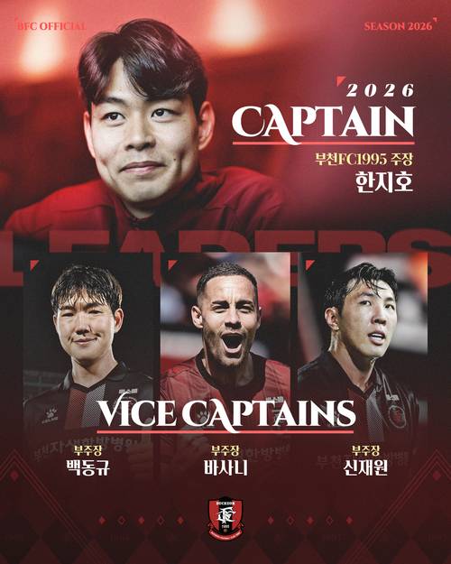 부천FC, 3시즌 연속 한지호 주장 선임…백동규·바사니·신재원 부주장