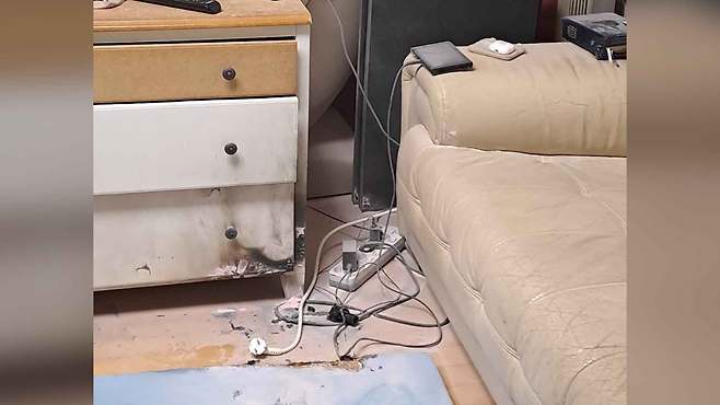 보조배터리 폭발 현장 [전주MBC 자료]