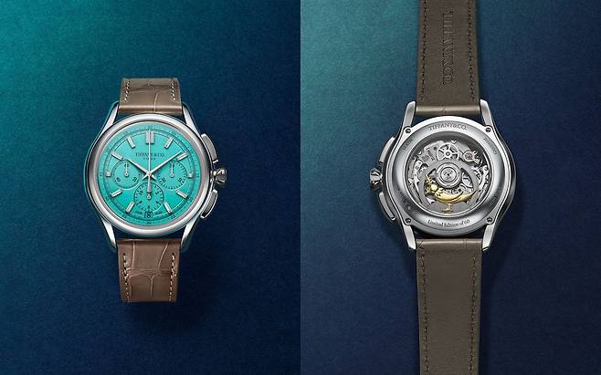 손목 움직임을 동력으로 전환해 태엽을 감는 장치인 로터에는 ‘버드 온 어 락’ 새 모티브가 올라갔다. 1960년대 티파니의 전설적인 디자이너 쟌 슐럼버제가 만든 티파니의 상징적 요소를 오마주한 것이다. 사진 LVMH