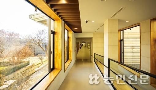 상설전시관 통로의 커다란 유리창으로 중정이 보인다. 전시실을 이동하며 자연을 만날 수 있다. 청주=현진 프리랜서 기자