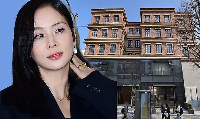 왼쪽 서울 성동구 케이트(KHAITE) 행사에 참석한 고소영 모습. 세계일보 자료사진, 오른쪽 최근 화제가 된 한남동 빌딩. 네이버부동산 캡처