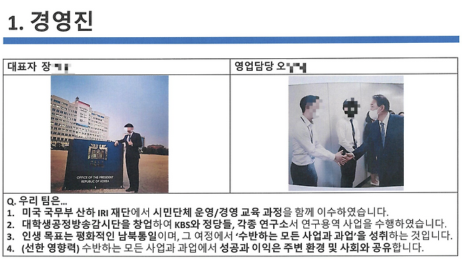 ‘에스텔 엔지니어링’이 서울 소재 A대학교의 ‘2023년 창업아이템 입주공모전’에 제출한 사업계획서의 ‘경영진 소개’ 부분 내용. 박성준 더불어민주당 의원실 제공