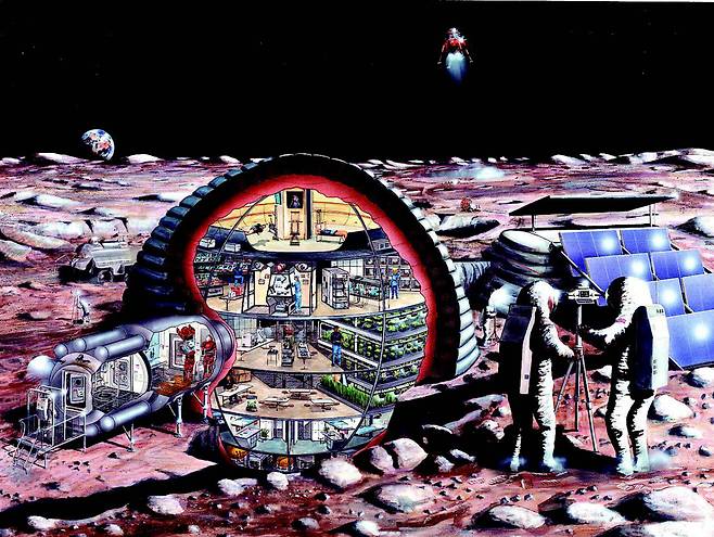 1989년 미국에서 발표된 우주 탐사 이니셔티브(SEI)에서 계획한 달 기지의 상상도. 동아시아 제공