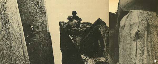 월간산 1986년 1월호 [암벽등반의 새물결 '하드프리'란 무엇인가] 中 도봉산 코너크랙을 리드하는 윤대표(좌)와 남측오버행 1피치를 리드하는 윤대표(우). 두 루트 모두 대표적인 자유등반 루트로 당시 5.11급 난이도가 매겨졌다.