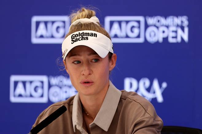 넬리 코르다가 지난해 7월 AIG 여자오픈을 앞두고 열린 기자회견에서 취재진의 질문에 답변하고 있다. 게티이미지코리아