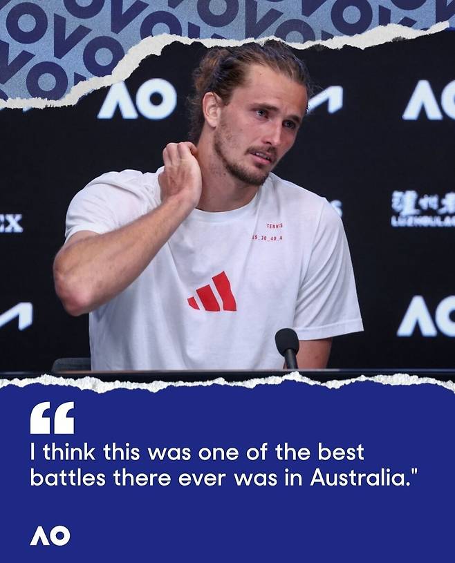 경기 뒤 기자회견을 하는 츠베레프. 사진 호주오픈