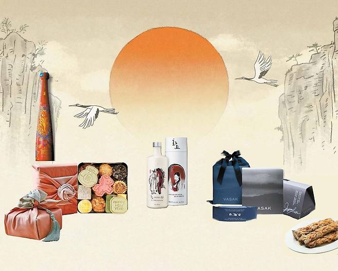 ① 패키지에 말을 표현한 돈 훌리오의 1942 말띠 에디션. ② 설에 잘 어울리는 웨스틴 조선 서울의 쿠키 세트. ③ 붉은 말을 테마로 한 화요53 적마 에디션. ④전통 식재료를 현대적 미식으로 풀어낸 바삭의 김부각 선물세트. [사진 각 브랜드]