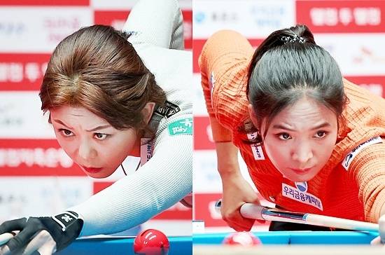 김가영(왼쪽)과 스롱이 30일 경기도 고양 킨텍스PBA스타디움에서 열린 ‘25/26 웰컴저축은행배LPBA챔피언십’ 8강전에서 각각 정수빈, 임경진에게 패하며 동반 탈락했다. (사진=PBA)