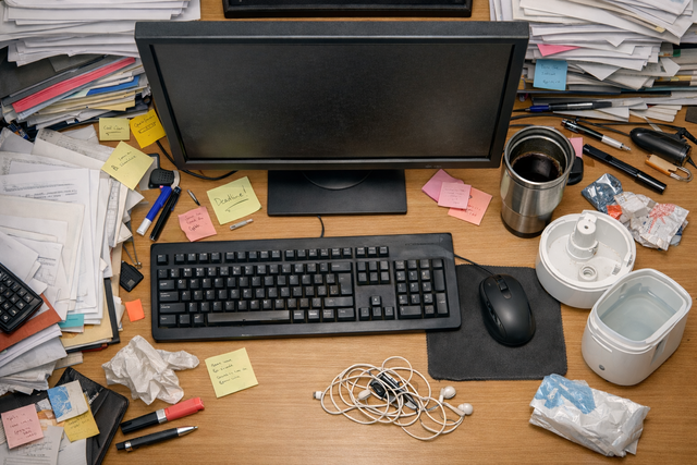 책상의 주변기기를 제대로 관리하지 않으면 기기가 손상되고 세균이 남을 수 있다. 사진은 기사의 내용을 바탕으로 생성. Chat GPT