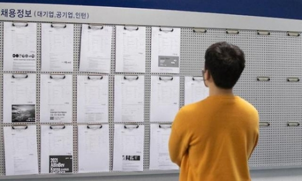 구직 게시판을 살피고 있는 청년의 모습. [연합뉴스]