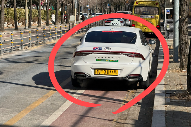 29일 오후 서울 노원구 당현천 주변 거리, 자전거 전용차로 위에 자동차가 주차돼 있다. 김광우 기자.