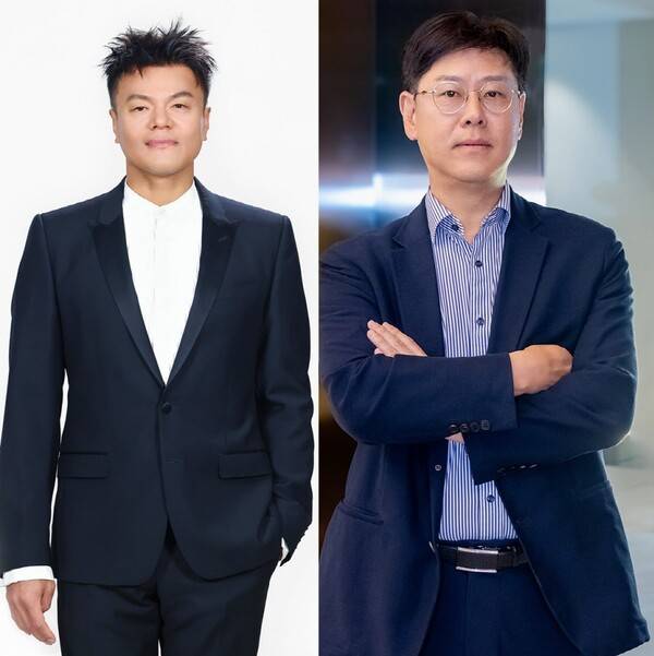 ▲ '2026 빌보드 파워 100'에 선정된 JYP엔터테인먼트 박진영 CCO(왼쪽사진)와 정욱 CEO. 제공|JYP엔터테인먼트