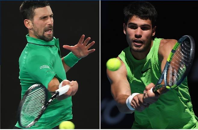 1일 2026 호주오픈 남자단식 결승에서 역사적 대결을 하는 노박 조코비치와 카를로스 알카라스. 사진 호주오픈