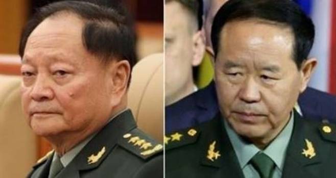 실각한 중국 공산당 중앙군사위원회 장유샤 부주석(왼쪽)과 류전리 연합참모부 참모장. ⓒ EPA/연합뉴스
