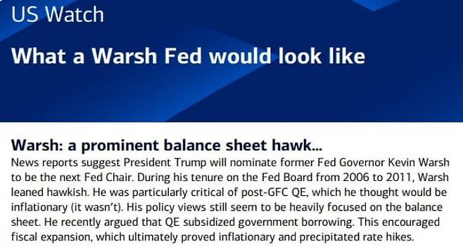 워시를 "대차대조표를 중시하는 대표적 ‘매파’"라고 평가한 뱅크오브아메리카. 자료=뱅크오브아메리카