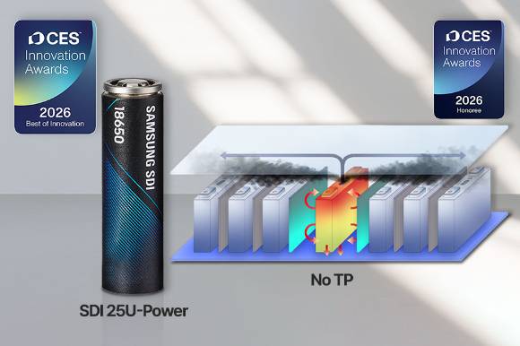 CES 2026 최고 혁신상을 수상한 삼성SDI의 'SDI 25U-Power' 원통형 배터리. [사진=삼성SDI]
