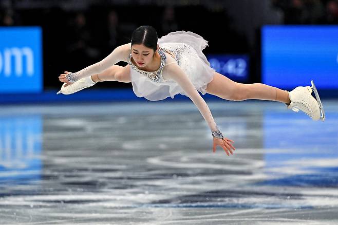 3월 세계선수권 여자 싱글 쇼트 프로그램에서 플라잉 스핀을 선보이는 이해인. [로이터=연합뉴스]