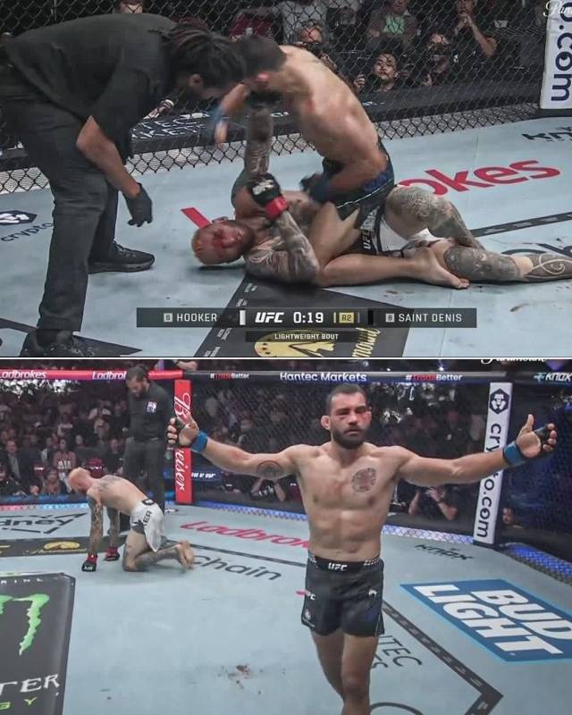 브누아 생드니는 1일(한국시간) 호주 시드니의 쿠도스 뱅크 아레나에서 열린 댄 후커와의 UFC 325 코메인 이벤트 라이트급 매치에서 2라운드 TKO 승리했다. 사진=ESPN SNS