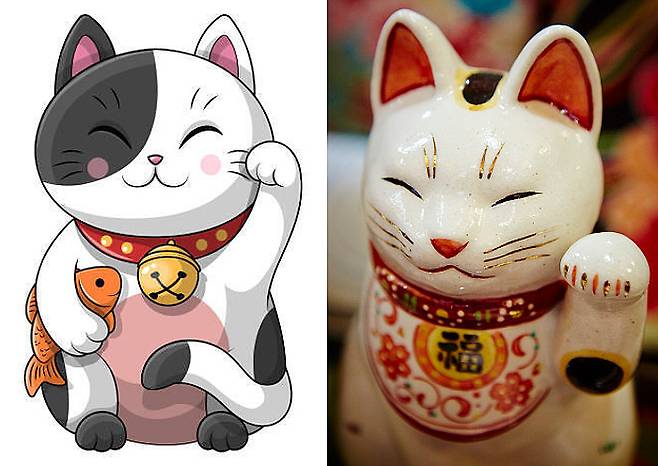 마네키네코 일러스트와 인형. 게티이미지뱅크