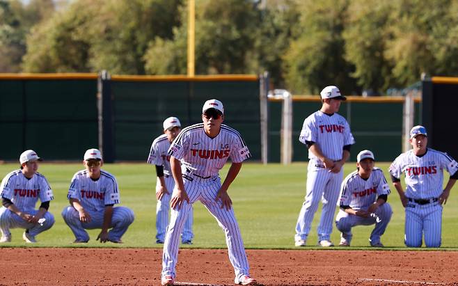 천성호가 미국 애리조나 캠프에서 주루 훈련을 하고 있다. 사진=LG 제공