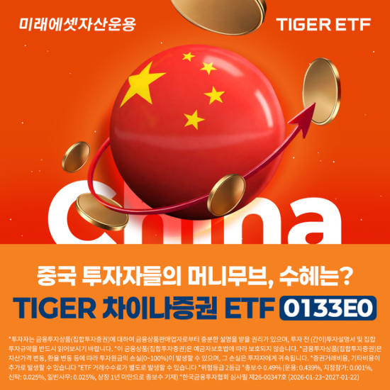 미래에셋자산운용은 국내 최초로 중국 증권주 테마에 직접 투자하는 ‘TIGER 차이나증권 상장지수펀드(ETF)’를 한국거래소에 신규 상장한다고 3일 밝혔다. (사진=미래에셋자산운용 제공)
